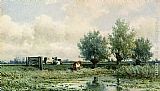 Willem Roelofs Canvas Paintings - A Summer Landscape With Grazing Cows